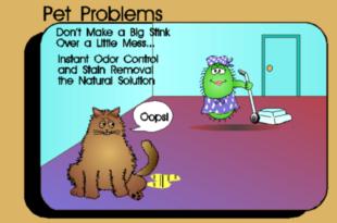 Cartoon of Enz-Odor cleaning up a pet accident